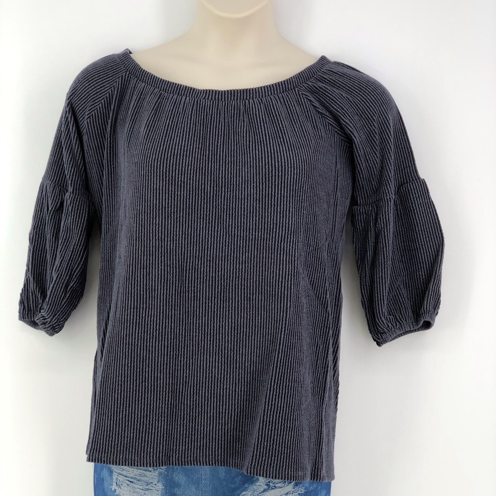 Cherish Charcoal Ribbed Top with Puff Sleeve Top. Sz: M & L